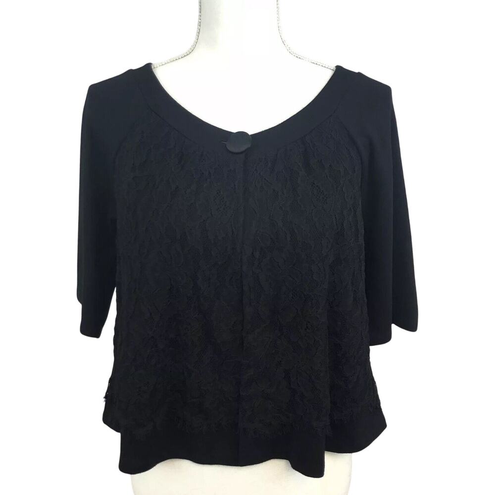 Velvet by Graham & Spencer Black Lace Bolero Shrug 3/4 Sleeve Jacket M USA
